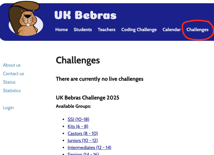Bebras site challenges page