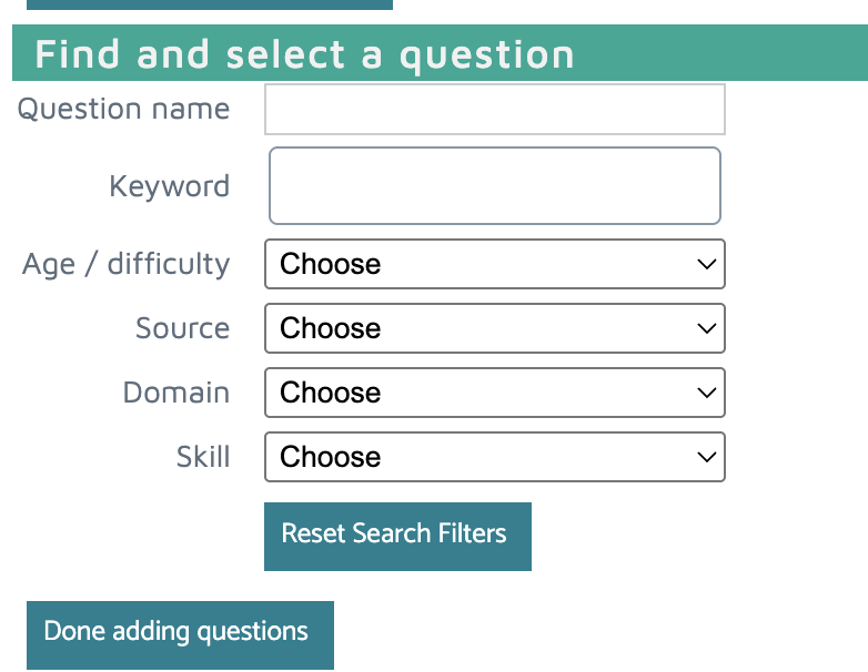 Question finder for quiz