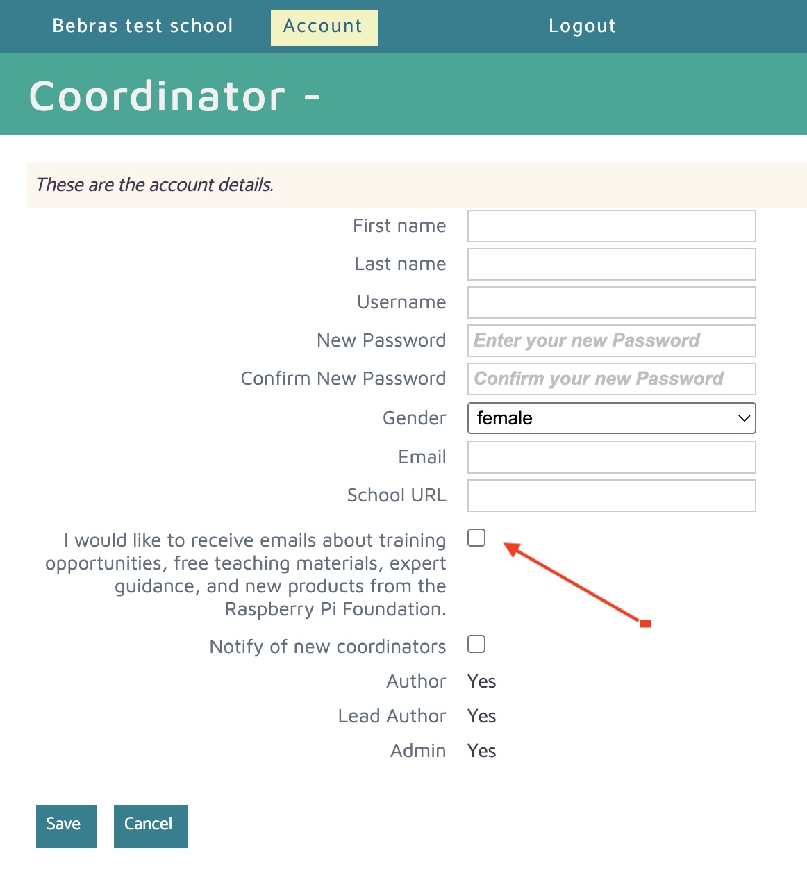 Editing account fields
