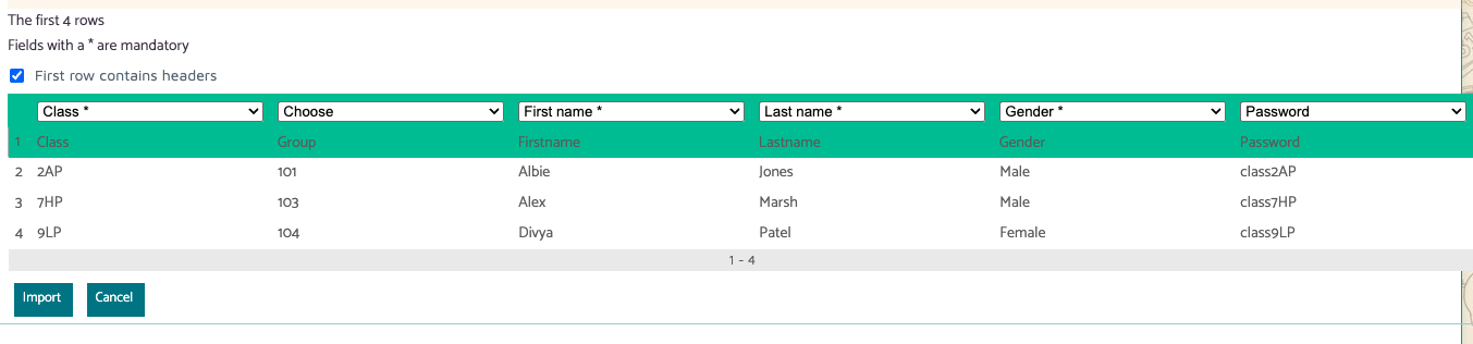Preview imported data